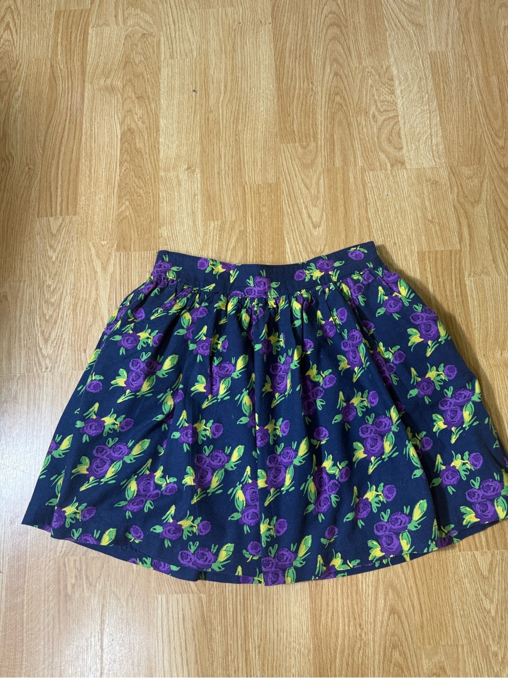 Vintage Cherokee Girls Floral Cotton Skirt Navy Blue Purple - Size XL (14/16 )